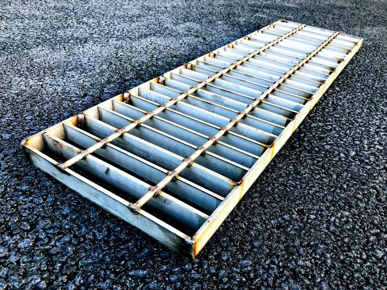Close-up of welded steel grating fusion weld joints
