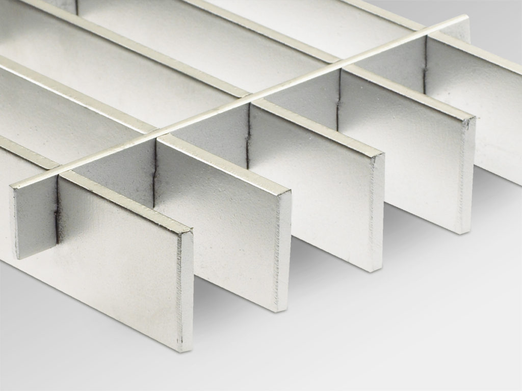 Steel grating manufacturing close-up
